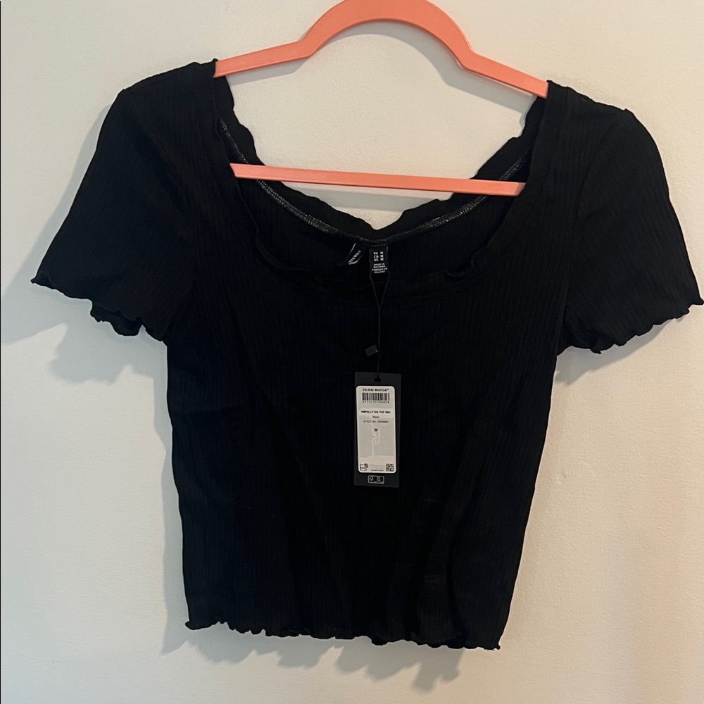 Vero Moda Black Ribbed Scoop Neck Crop Top